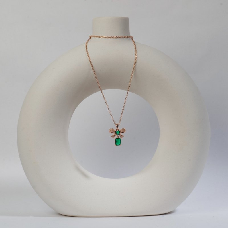Emerald Green Bow Necklace - Image 3