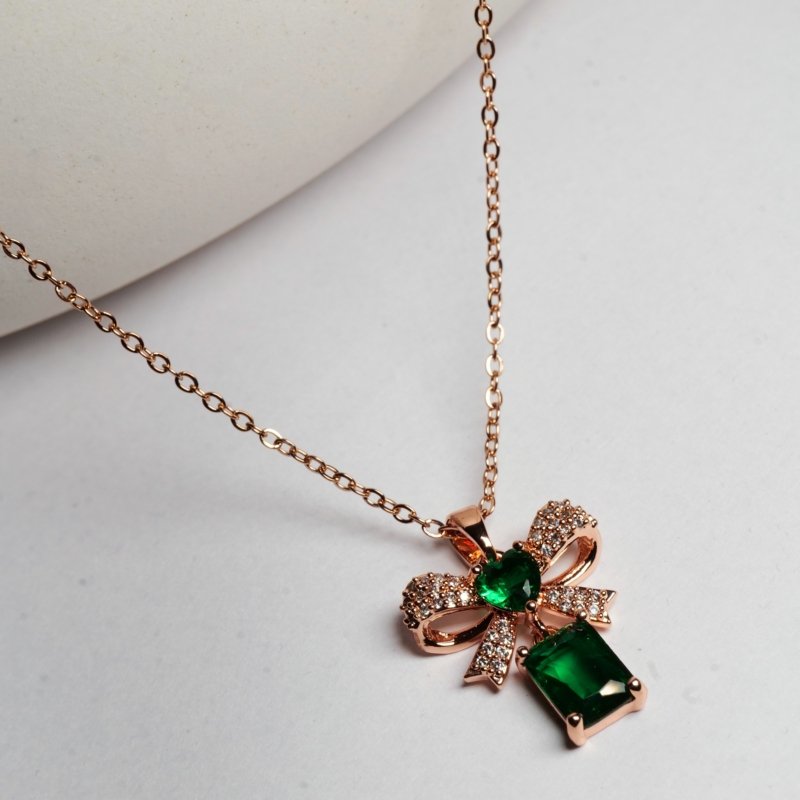 Emerald Green Bow Necklace - Image 2